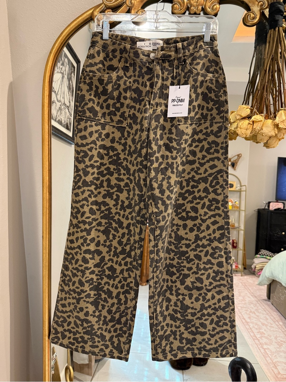 Princess Polly Leopard Print Wide Leg Jeans